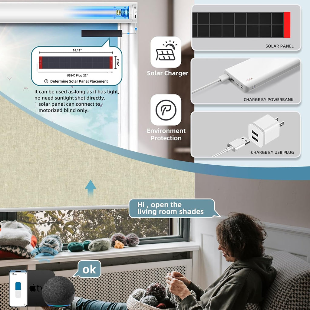 SmartWings Motorized Shades Window Blinds Remote Control Work with Thread Apple Homekit Z-Wave Alexa 100% Blackout Dual-Sided Automatic Smart Roller Shade Customized 16"-110" W (Bouvardia Cream)