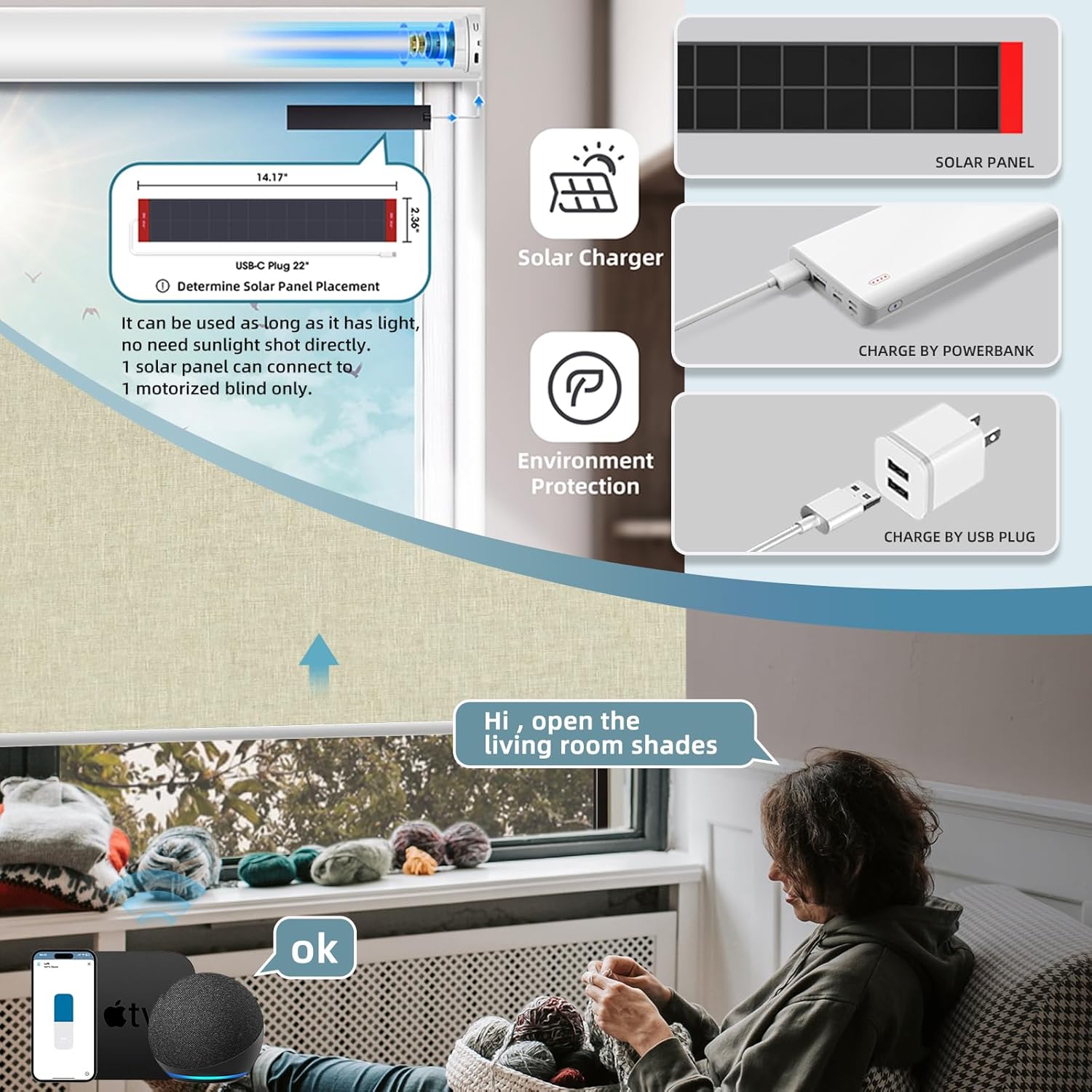 SmartWings Motorized Shades Window Blinds Remote Control Work with Thread Apple Homekit Z-Wave Alexa 100% Blackout Dual-Sided Automatic Smart Roller Shade Customized 16"-110" W (Bouvardia Cream)