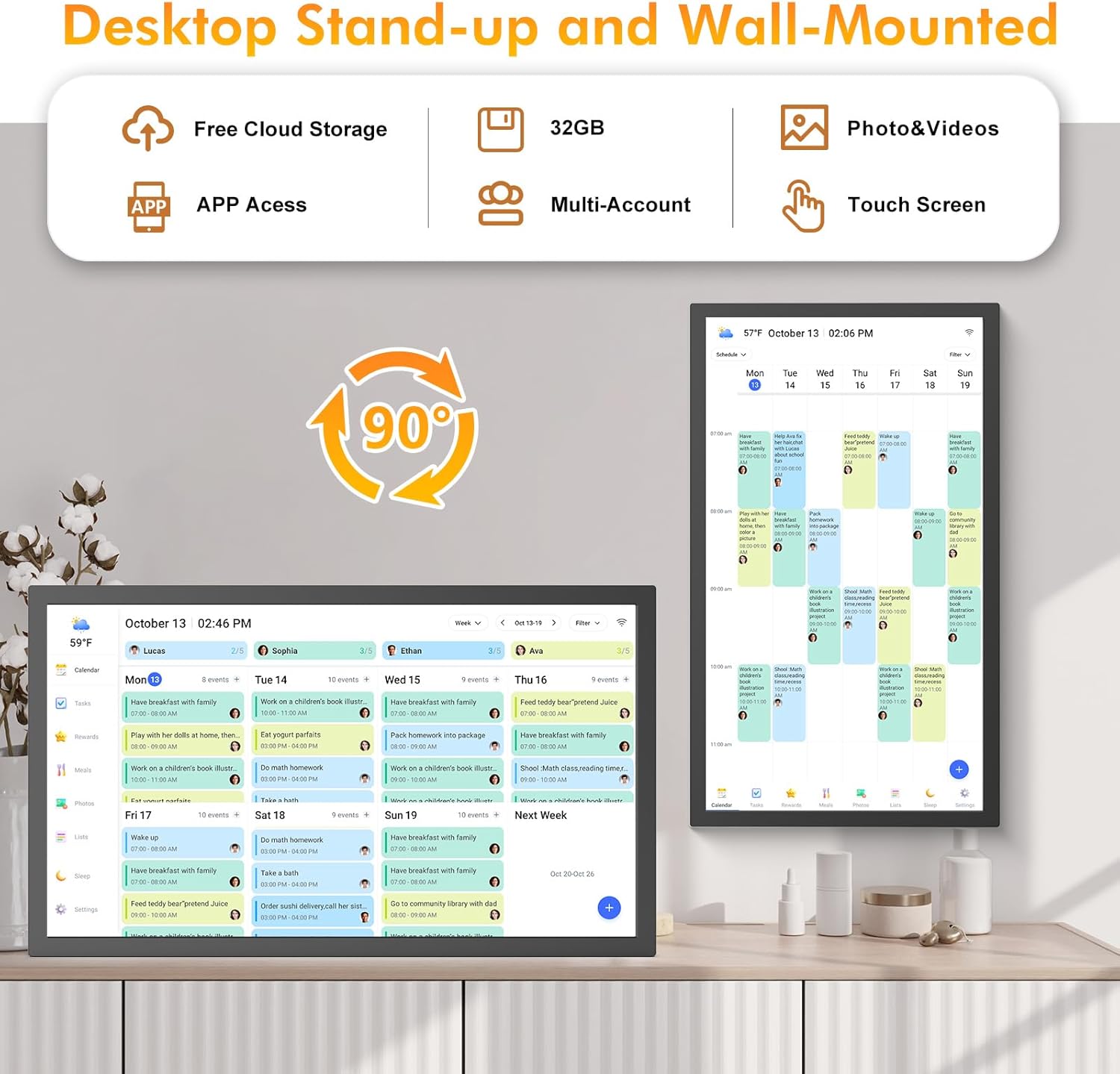 Smart Digital Picture Frame Calendar-for-Family-Planner - Nethgrow 24" Touchscreen Interactive Display Electronic Calendar for Family to Do List, Auto-Sync Google iCloud Outlook, Wall Mountable