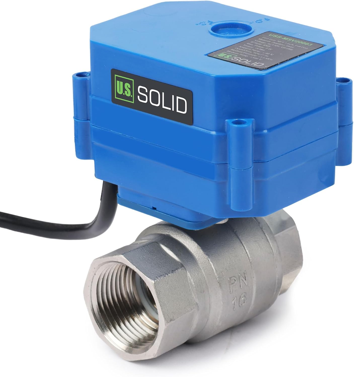 U.S. Solid 1" NPT 2-Way Motorized Ball Valve with US Plug 110VAC 304 Stainless Steel Electrical Ball Valve, Auto Return, Normally Closed, IP65, NSF Certified