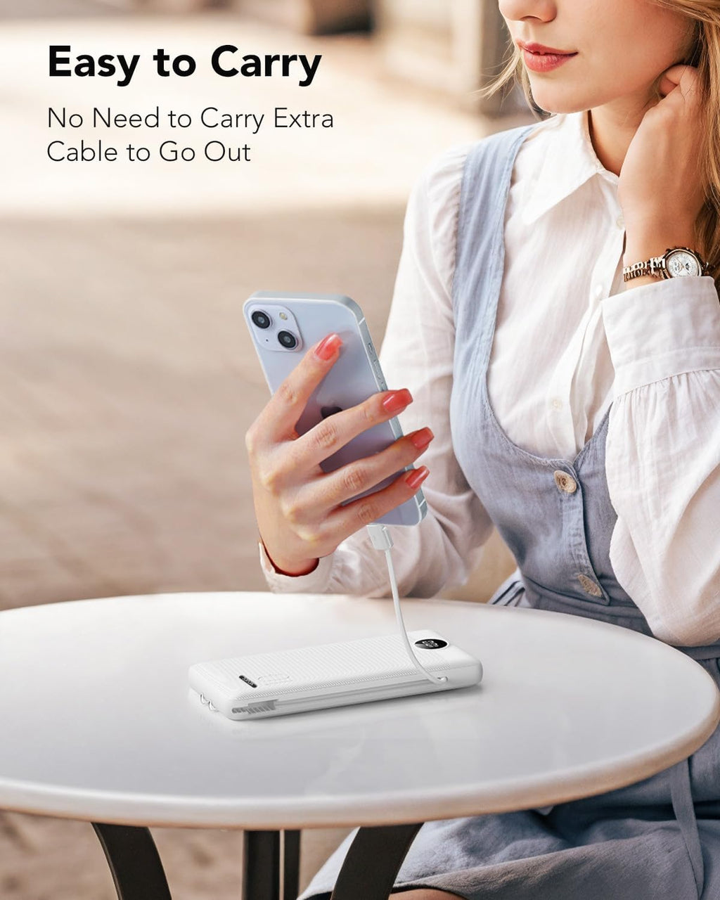 VRURC Portable Charger with Cables and Wall Plug | Power Bank with Cords | 10000mAh Portable Charger with AC Plug | External Battery Pack (Pure White)