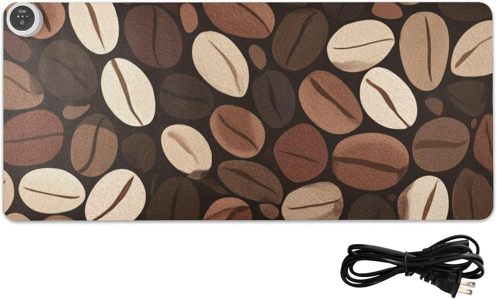 Heated Desk Pad Mouse Pad 31.5x13 Inch PU Leather Desk Mat with 3 Heat Levels Large Mouse Gaming Computer Laptop Mat Brown Vintage Coffee Beans