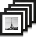 iRahmen 8x8 Picture Frames Set of 4 with High Definition Real Glass, Black Frames Display 6x6 Picture with Mat or 8x8 Without Mat, Wood Square 8 x 8 Photo Frame for Wall Mount and Tabletop Display