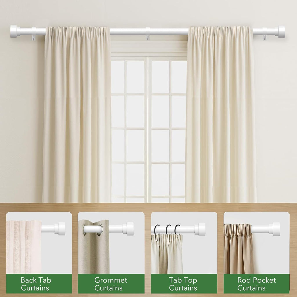 Curtain Rods for Windows 66 to 120, 1 Inch Adjustable White Extra Long Heavy Duty Curtain Rod, Modern Style Indoor Outdoor Window Drapery Rods with End Caps, Size 32" - 120"