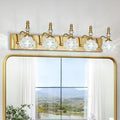 Modern Glass Crystal Vanity Light - Vintage Bathroom Lighting Fixtures Over Mirror, 5 Light Vanity Lights G9 Bulb (35.43 Inch, Gold)