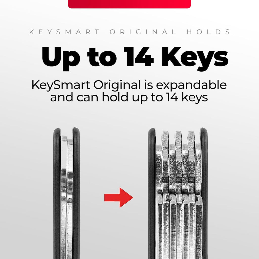 KEYSMART Key Holder for Keychain - Compact Key Organizer for Key Chain, Minimalist Clutter-Free EDC Keychains Key Ring, Black, 14 Keys
