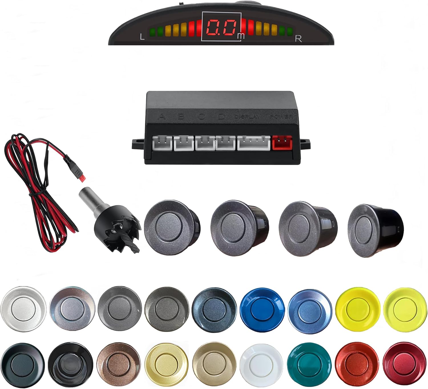 Parking Sensor Kit Backup Sensor Kit Reverse Sensor for Car 18 Color Options for Probes Adjustable Alarm Volume Professional Sensore de Reversa para Carro Safe Driving Assistant（Darkgrey）