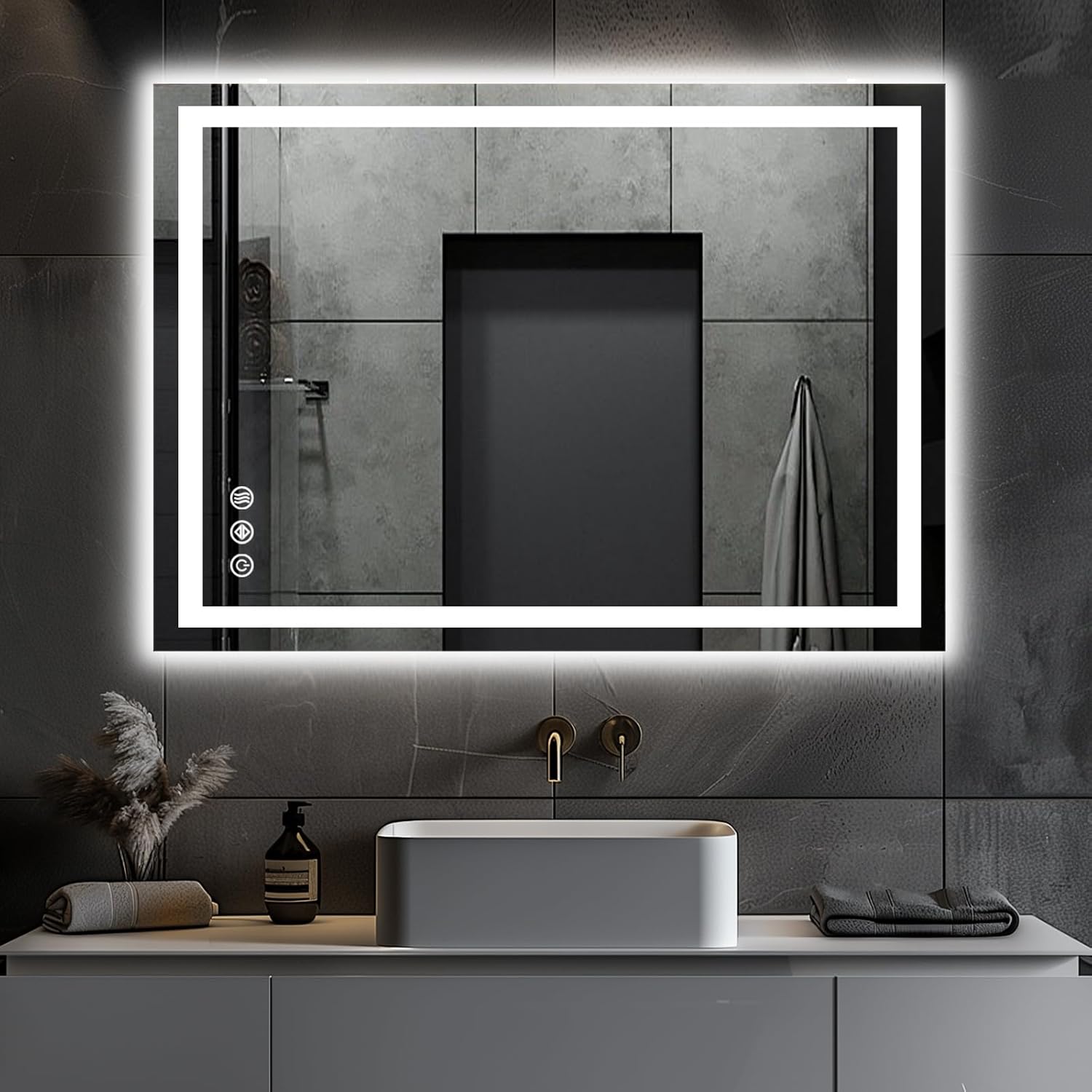 LED Bathroom Mirror, 28"x20" with Frontlit and Backlit Anti-Fog Mirror with Lights LED Vanity Mirror for Bathroom 3 Colors Temperature & Dimmable Bathroom Mirror with HD Tempered Glass