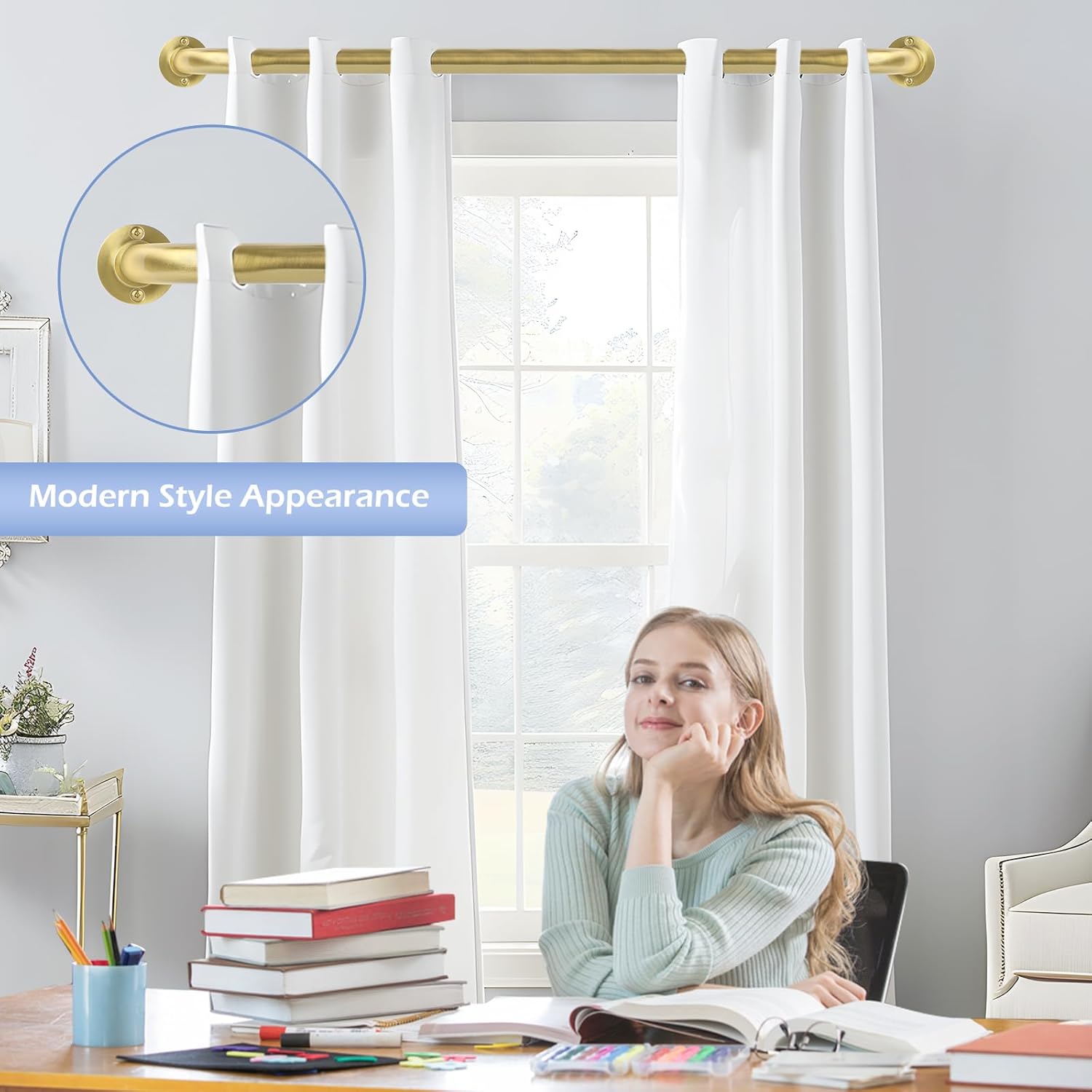 Gold Wrap Around Curtain Rods 28 to 48 Inch:Blackout Heavy duty Adjustable Window Curtain Rod for Bedroom,Industrial Darkening Curved French Metal Single Drapery Rods Easy Install,Brushed Gold