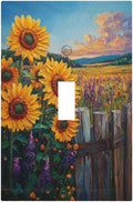 Decorative Light Switch Cover Plate Rustic Wilderness Sunflower Lavender Muzha Oil Painting 1 Gang Wall Plate Oversized Single Toggle Wall Cover Plate Switchplate Faceplate
