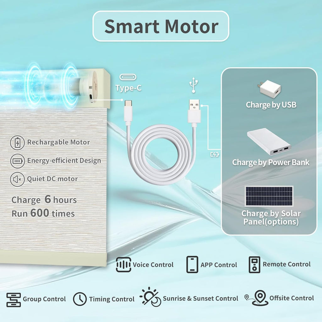 Motorized Blinds with Remote Custom Size Blackout Smart Roller Shades Compatible with Alexa Google, Electric Blinds for Windows