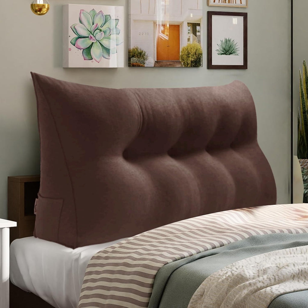 WOWMAX 85% Linen 15% Cotton Blend Headboard Pillow – Twin Size Reading Wedge Backrest for Bed, Handmade Firm Support Bolster Cushion with Removable Cover, Premium Bed Rest Pillow, Brown