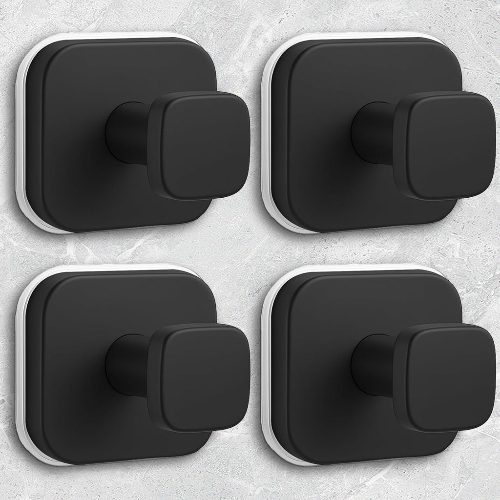 Shower Hooks for Inside Shower,Reusable Suction Cup Hooks for Glass Window,Mirror,Removable Towel Hooks for Bathroom,4 Pack(Black)
