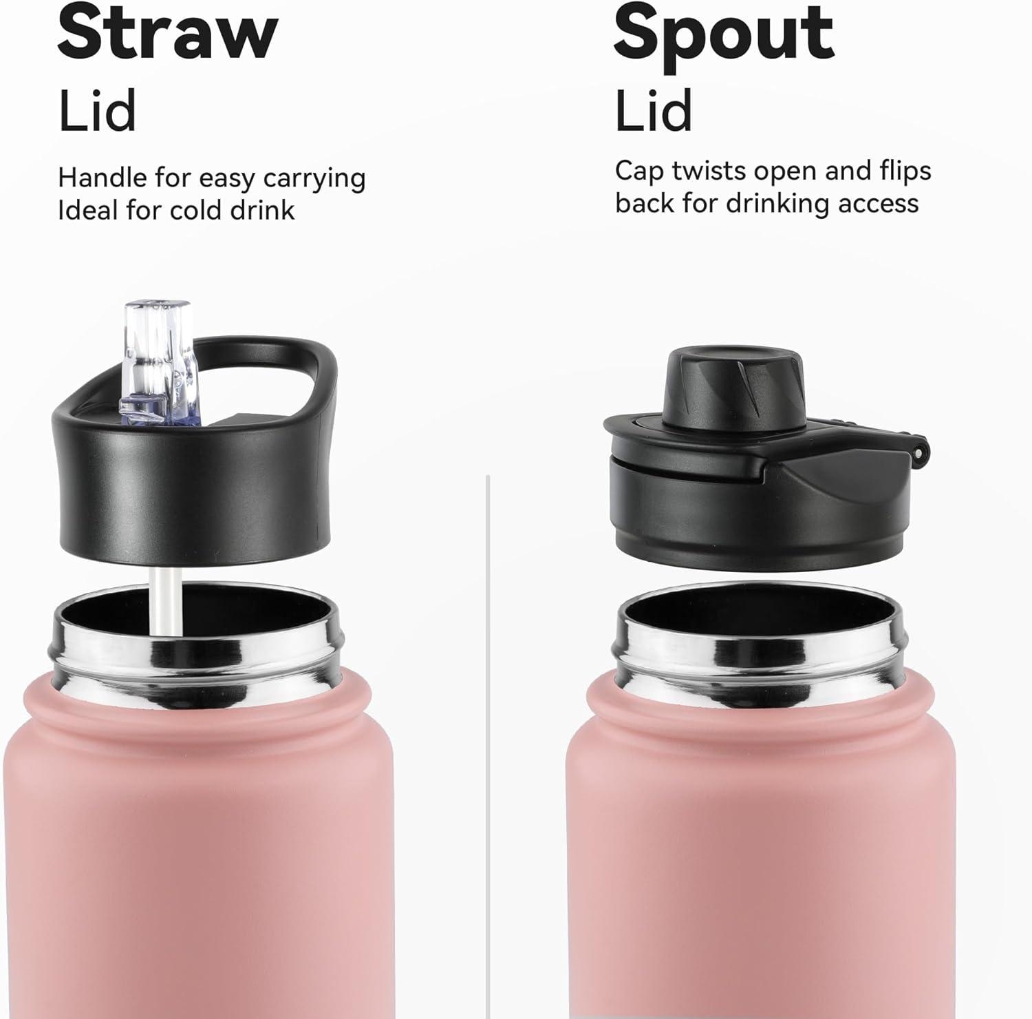 VEGOND 40 oz Insulated Water Bottle Bulk Stainless Steel Metal Water Bottles with Leak Proof Straw Lid & Spout Lid, Wide Mouth Double Walled Vacuum Travel Sports Bottle, 4 Pack