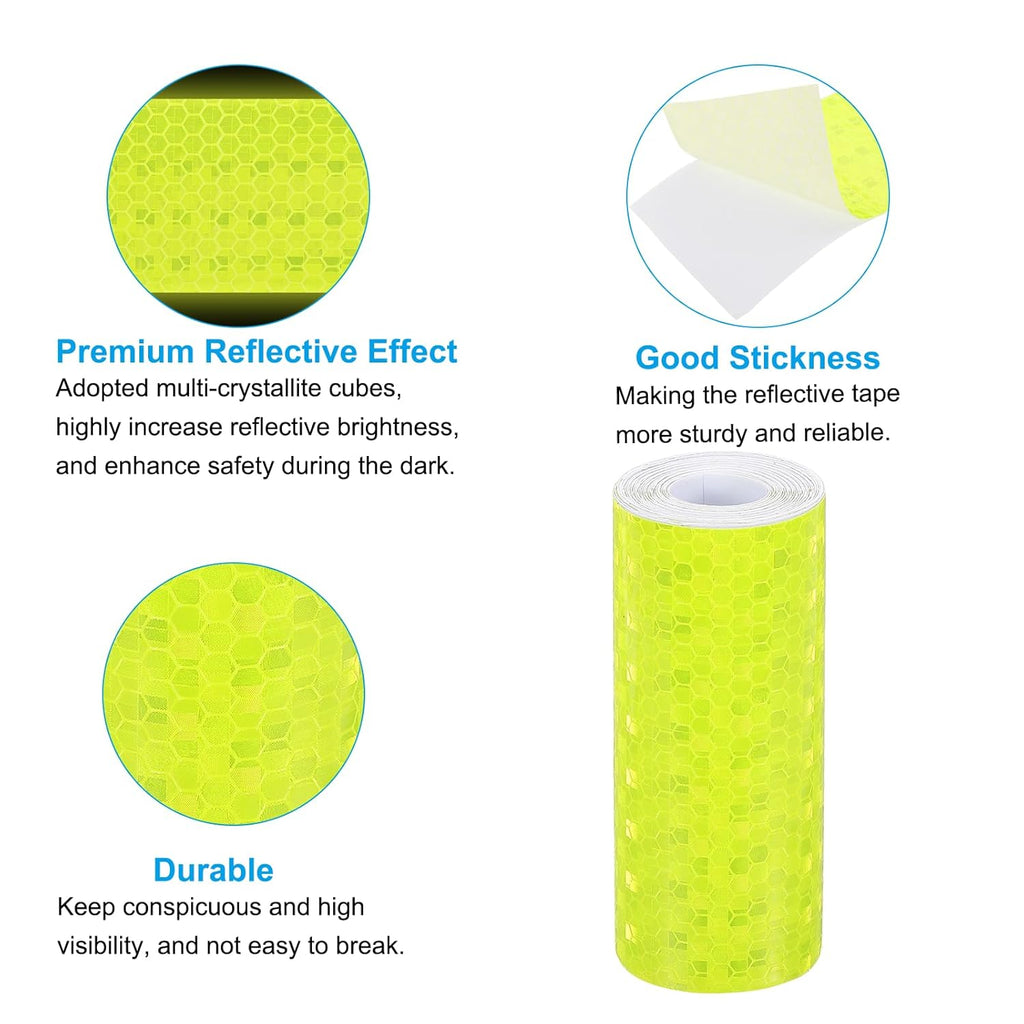 PATIKIL 4 Inch x 10 ft Reflective Tape, 1 Roll Waterproof Self Adhesive High Visibility Caution Warning Safety Tape Reflector with Scraper for Trucks Trailers Cars, Bright Yellow