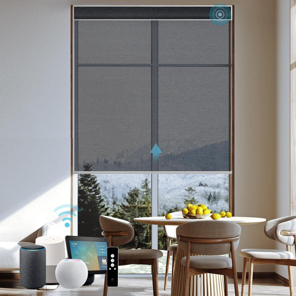 SmartWings Motorized Light Filtering Roller Shades 60% Blackout Work with Matter Homekit Alexa Z-Wave ZigBee SmartThings Google, Cordless with Remote Control, Twilight Obsidian