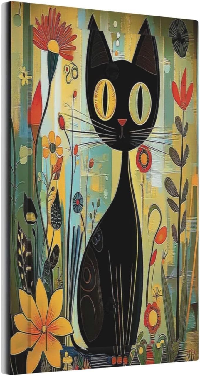 Funny Cat Retro Abstract Flowers Kitten Light Switch Cover Plate 1 Gang No Device Blank Electrical Wall Plates Faceplate Decorative Switch Plate For Kids Room Bed Room Decor