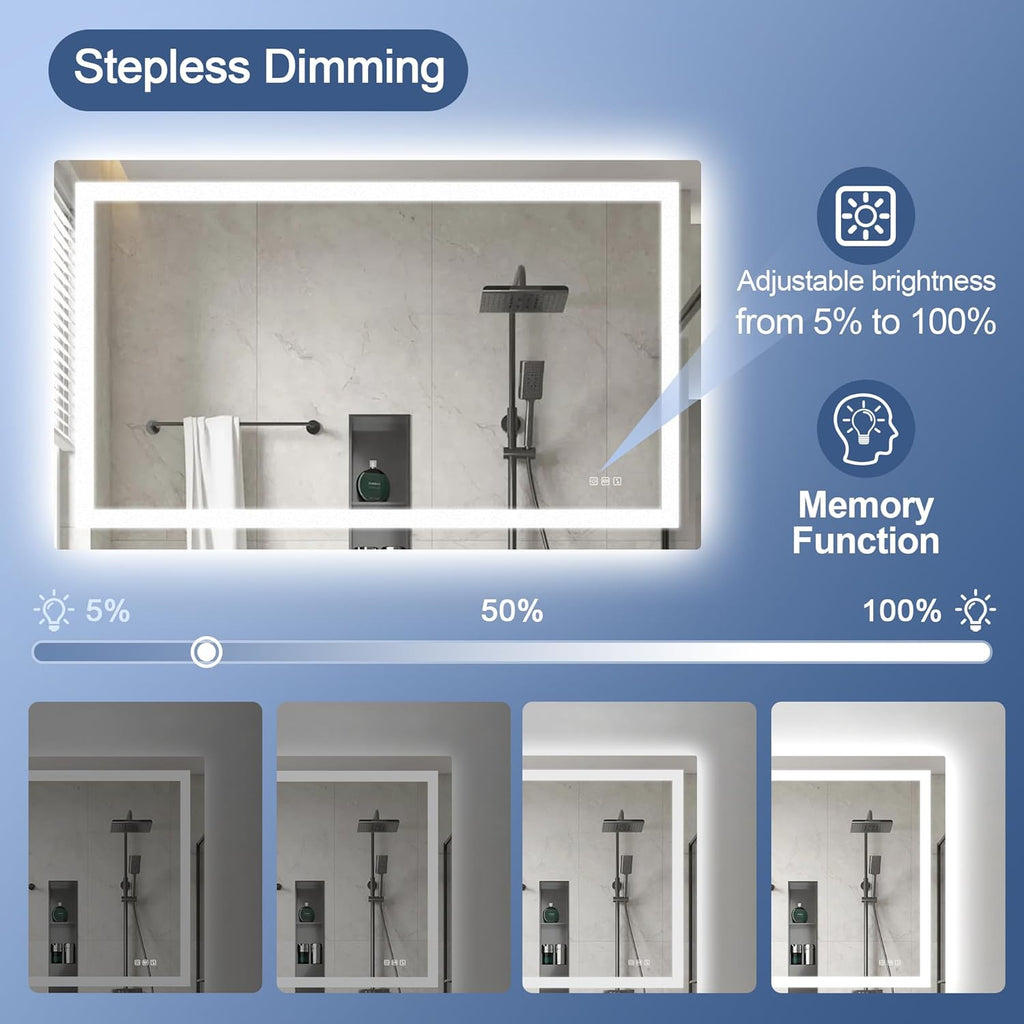STARLEAD Led-Bathroom-Mirror-with-Lights, 59"x35" Wall-Mounted with 3 Colors Dimmable Light, Bluetooth Speaker, Anti-Fog, Memory, Tempered Glass, Front & Backlit (Horizontal/Vertical)