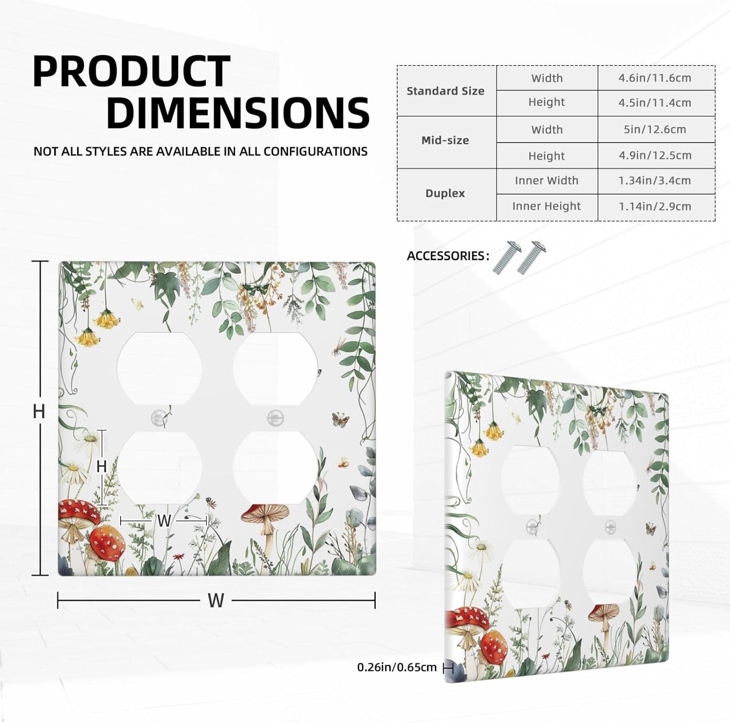 Outlet Covers Sage Plant Red Mushroom Butterfly Wild Flower 2 Gang Double Duplex Decorative Light Switch Covers Electrical Wallplates Socket Faceplate For Bed Room Kids Room Decor