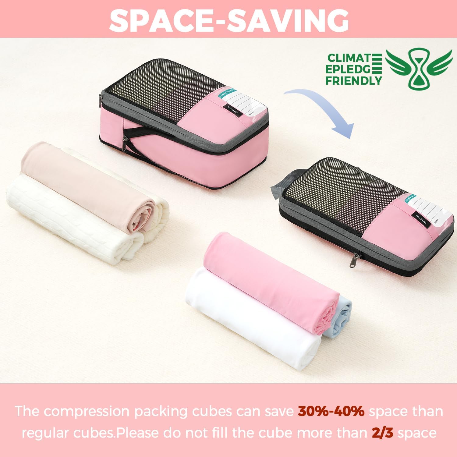 BAGAIL 4/6 Set/8 Set Compression Packing Cubes Travel Accessories Expandable Packing Organizers(HalfMesh, 8-Pink)