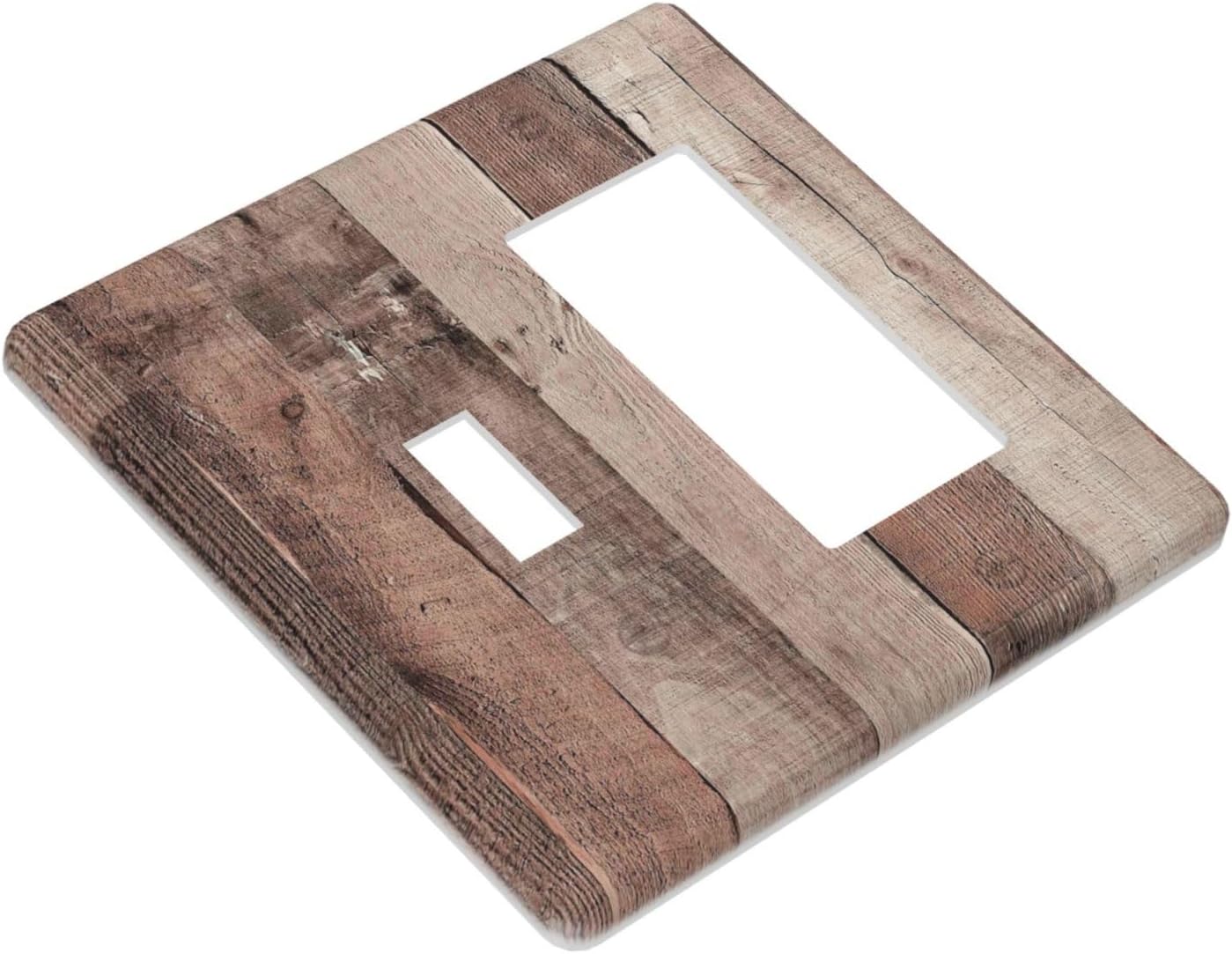 Outlet Covers Retro Wood Brown Farmhouse Barn Wooden 1 Toggle 1 Rocker Combination Decorative Wall Plate Electrical Switch Plates Light Switch Cover Plate for Farmhouse Cabin Decor