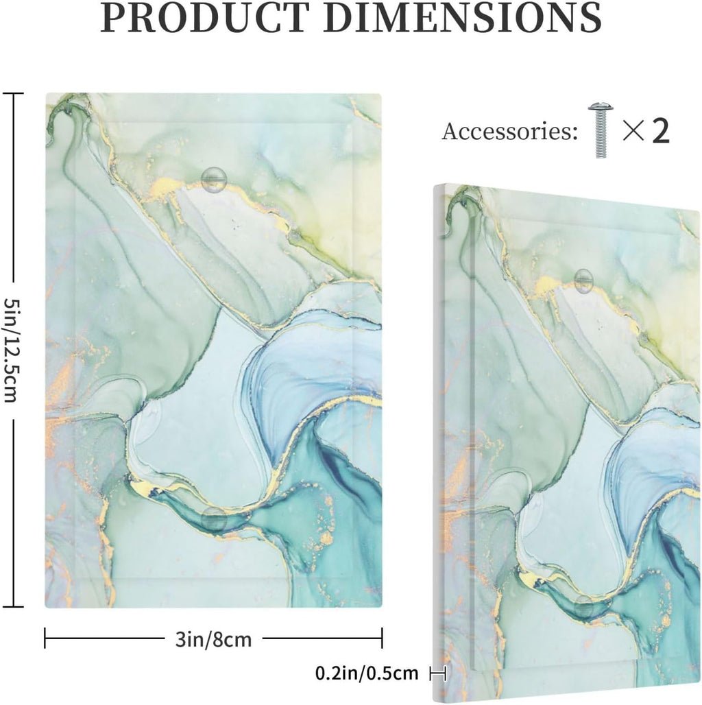 Light Switch Cover Plate Teal Gold Marbling Turquoise 1 Gang No Device Blank Electrical Wall Plates Faceplate Decorative Switch Plate for Bathroom living Room Decor