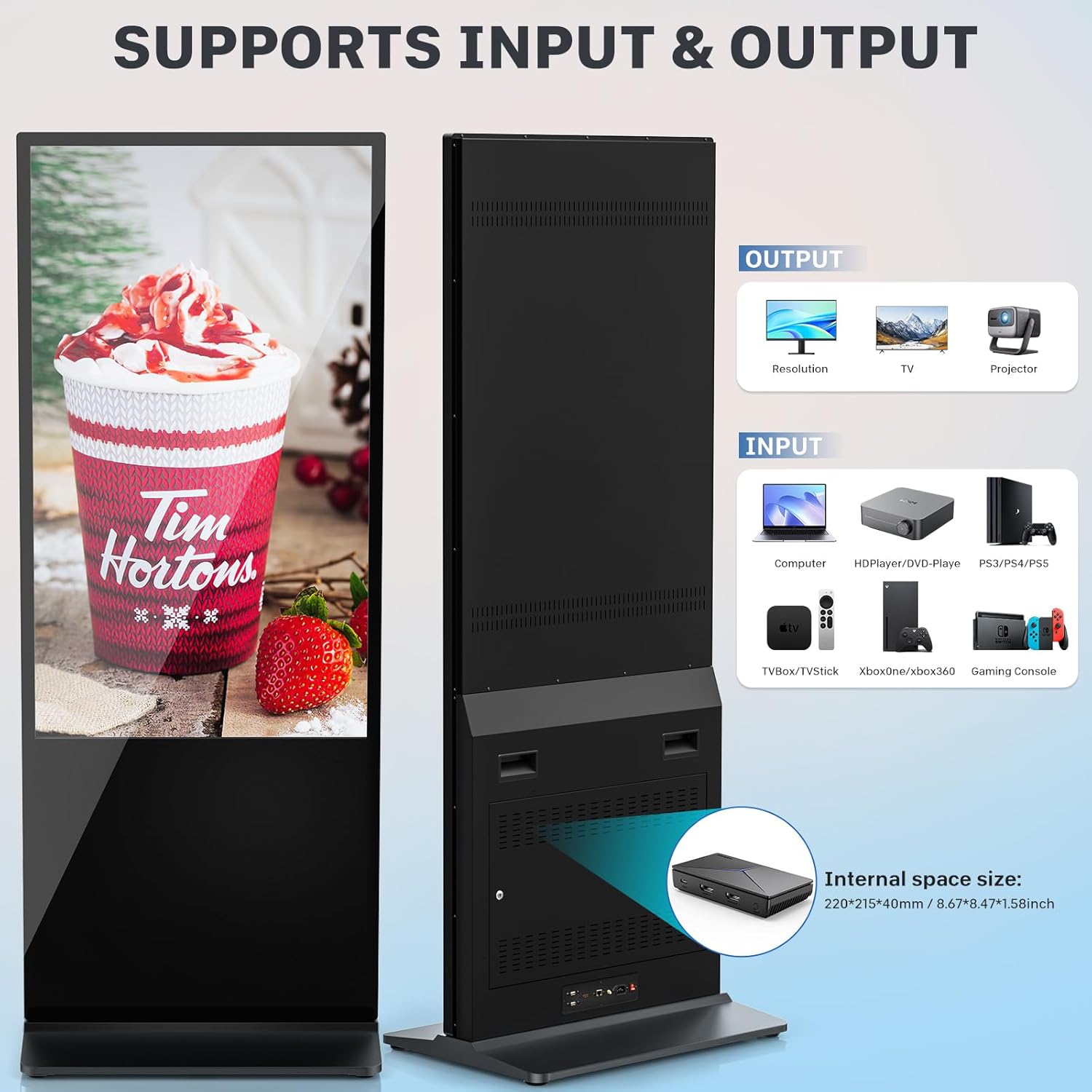 HLEC 43'' Indoor Floor-Standing Digital Signage Interactive Display, 4K NonTouch-Screen Advertising Display LCD Kiosk, Commercial Android Smart System, CMS Software, HDMI/USB Input＆Out/WiFi(4+64G)