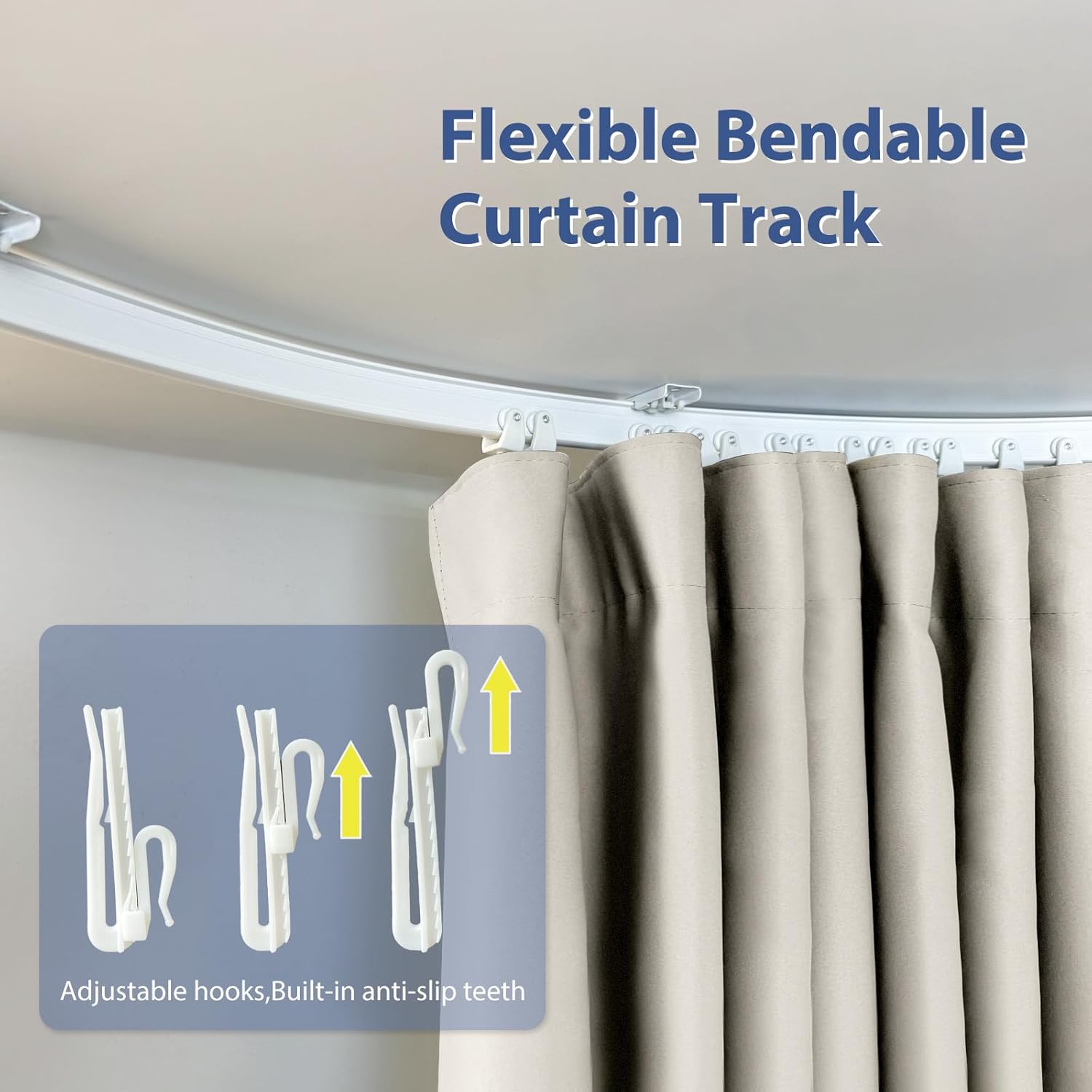 Room Divider Ceiling Mounted Curtains Track Sets Extra Wide Blackout Curtain Flexible Tracks for Bedroom Privacy Partition Separator, 1 Panel Beige Drape and White Rail, W10 x H7ft
