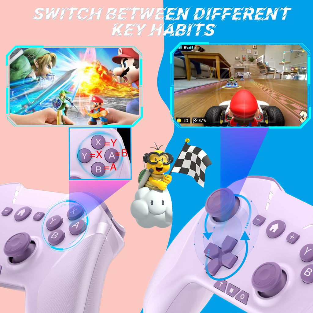 Bluetooth Controller for Switch/Mac/PC/Steam/Mobile Phone/iOS/Android//TV/iPad/Table/Apple Arcade MFi Games, switch pro controller wireless with Adjustable Dual Motion,Turbo,Macros,6-Axis,Wake Up for Black Myth: Wukong (Black) (Purple) (Purple)