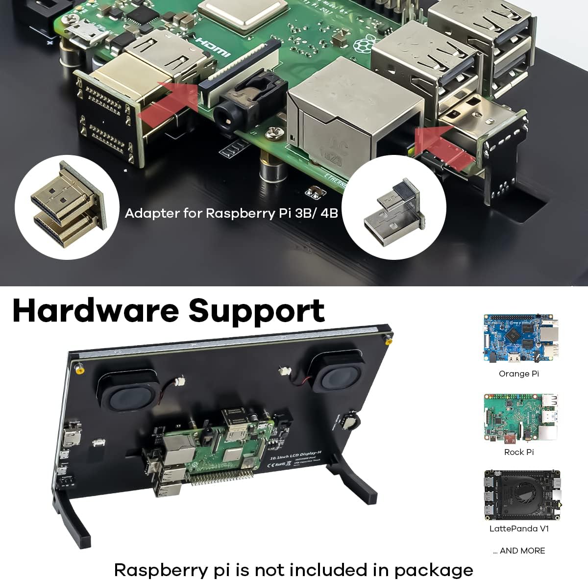 10.1" IPS LCD Capacitive Touch Screen HDMI Display Portable Monitor 1024X600 Built-in Dual Speakers for Raspberry Pi 5/4/3 Xbox PS4 Windows 7/8/10
