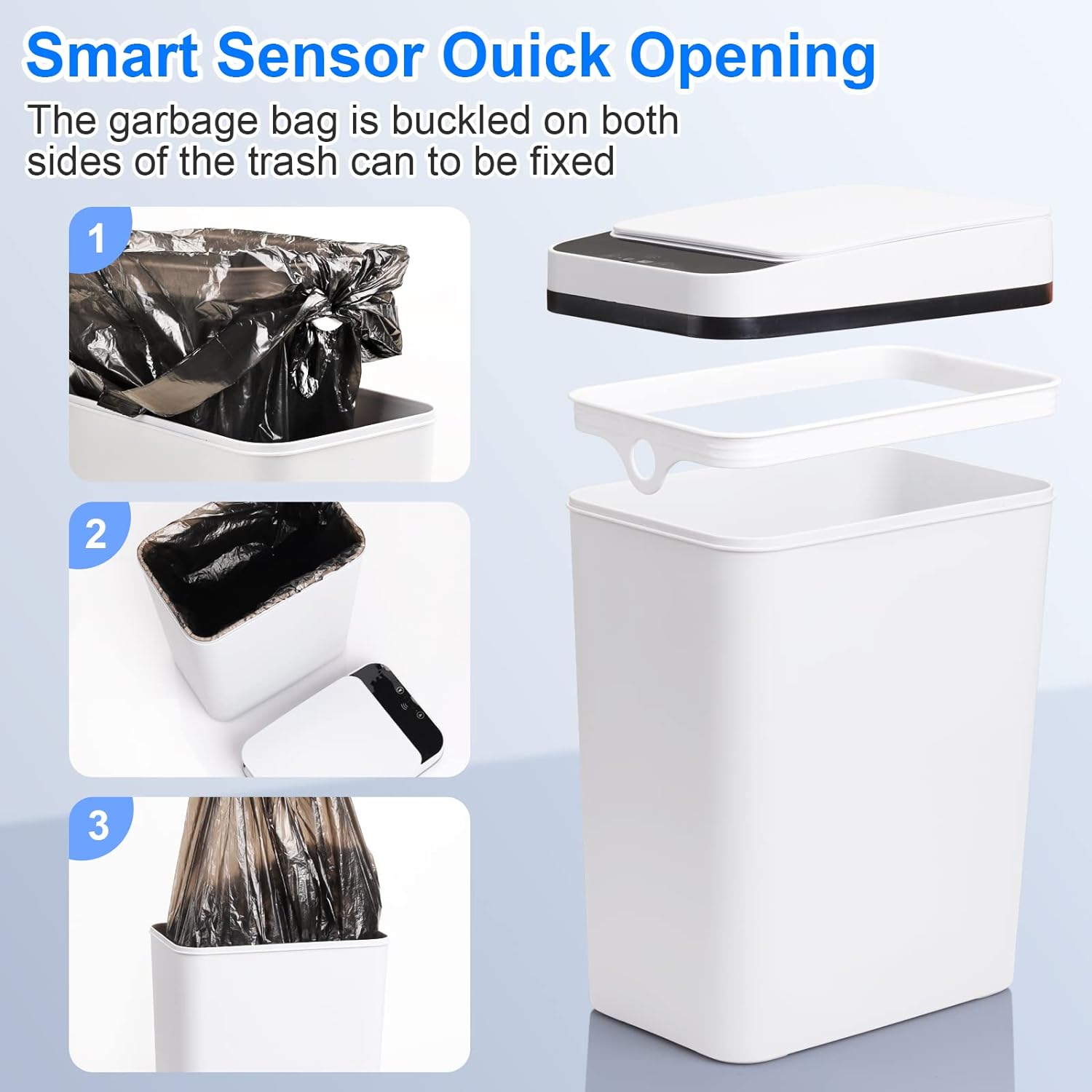 Bathroom Trash Cans with Lid Touchless Automatic Motion Sensor 4 Gallon Small Garbage Can, Smart Electric Plastic Narrow Garbage Bin for Living Room Bedroom Office Kitchen (White)
