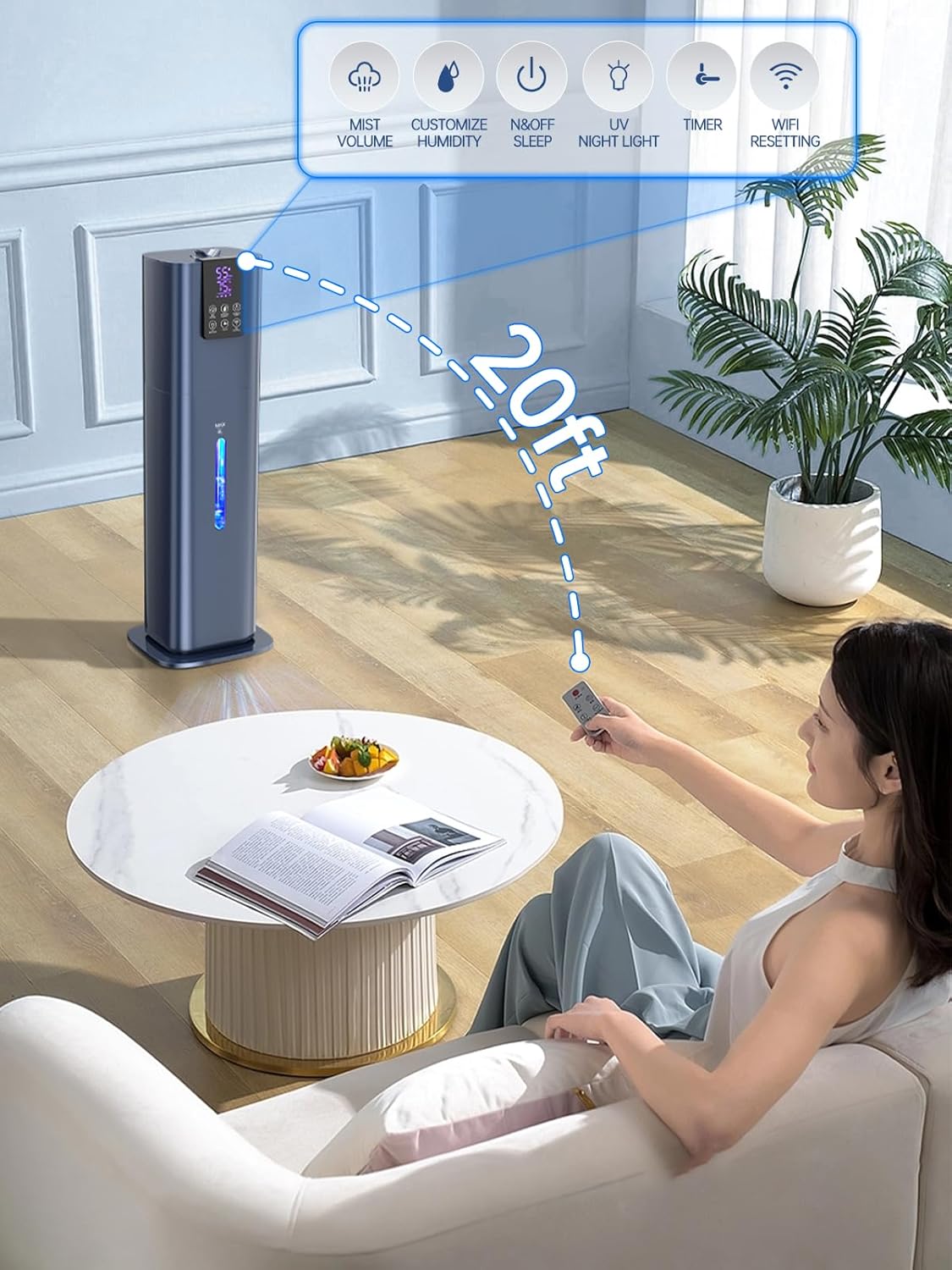 8L Smart Humidifiers for Bedroom Large Room, 2.1Gal Cool Mist Top Fill Diffuser Ambient Light, App & Remote Control, 3 Mist Modes, Quiet Humidifier for Home Office Plant (Blue)