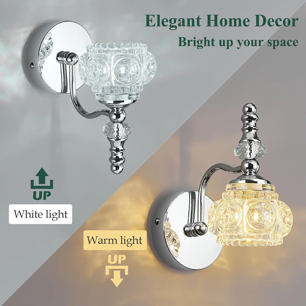 Modern Wall Sconces Set of Two Indoor Lamp Chrome Vintage Glass Light Bathroom Vanity Fixture Wall-Mounted Room Lighting