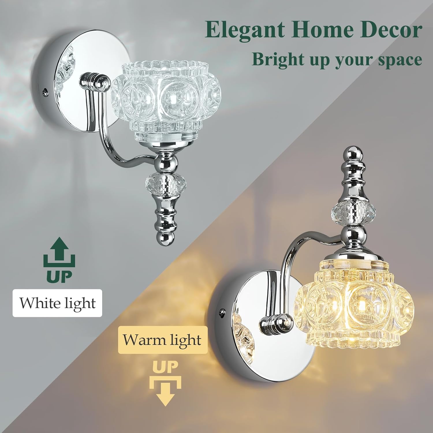 Modern Wall Sconces Set of Two Indoor Lamp Chrome Vintage Glass Light Bathroom Vanity Fixture Wall-Mounted Room Lighting