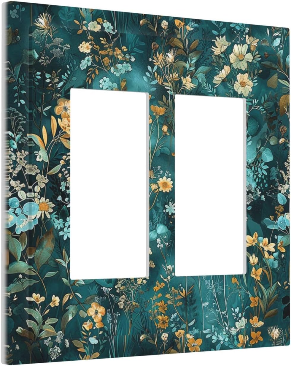 Decorative Outlet Covers Green Leaf Floral Boho Golden Flower Plant 2 Gang Double Gfci Rocker Electrical Wall Panels Light Switch Cover Plate For Bed Room Cabin Decor
