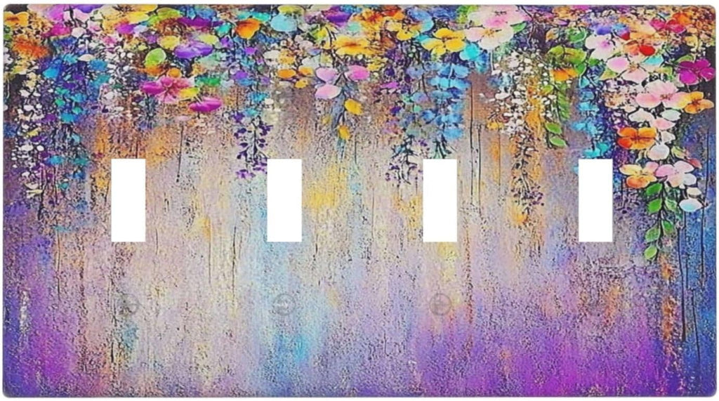 Colorful Country Flower Wildflower Floral Light Switch Covers Quad Toggle Electrical Faceplate 4 Gang Wall Plate Decorative Switch Plates For Bed Room Living Room Decor