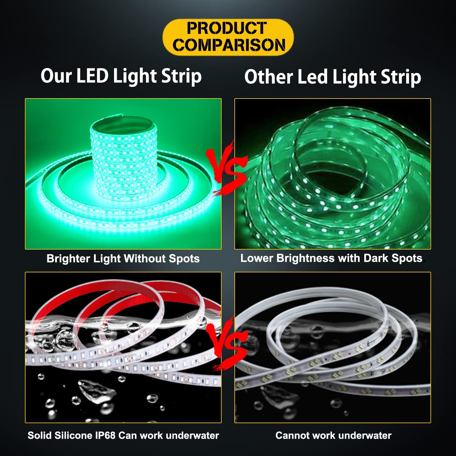 YM E-Bright Green Led Strip Lights,16.4ft / 5M 600 SMD Waterproof IP68 Flexible Decoration for Cars Motorcycle Stage Wedding Party Event Garden Underwater Outdoor Indoor (No Power Adapter)