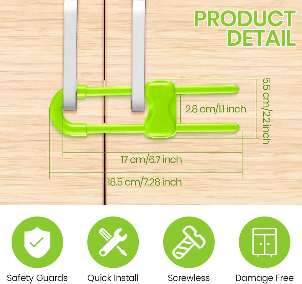 Jetec 10 Pieces Cabinet Locks for Babies, U-Shaped Proofing Drawers Safety Child Locks Adjustable, Easy to Use Childproof Latch for Knob Handle on Kitchen Door Storage Cupboard Closet (Green)