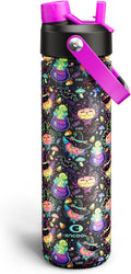 ENCOOL Insulated Water Bottle with Straw Stainless Steel Water Bottle, Leak-Proof, BPA-Free, Double Wall Vacuum Keeps Cold for 24 Hours for Sports, Travel, School (26 oz, Meowgic Night)