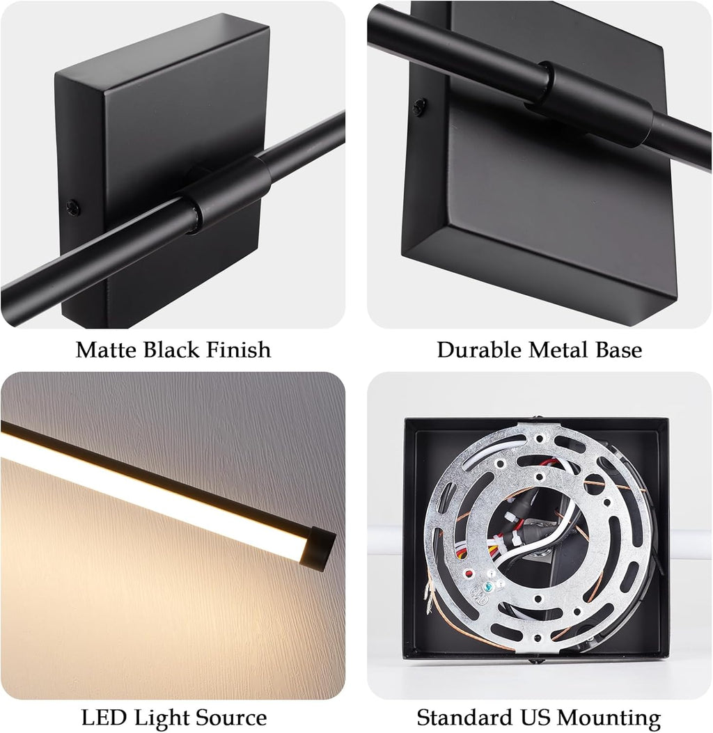 LED Wall Sconces with Remote Control, Dimmable Wall Sconces Set of Two, 5 Colors 3000K-6500K & Dimmable, Hardwire Wall Light with Timer & Night Light, LED Black Wall Lamps for Living Room, Bedroom