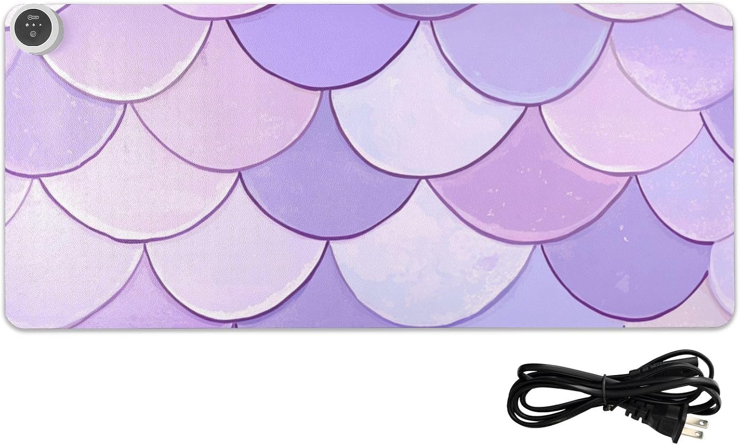 Heated Desk Pad Mouse Pad 31.5x13 Inch PU Leather Desk Mat with 3 Heat Levels Large Mouse Gaming Computer Laptop Mat Light Purple Fish Scales