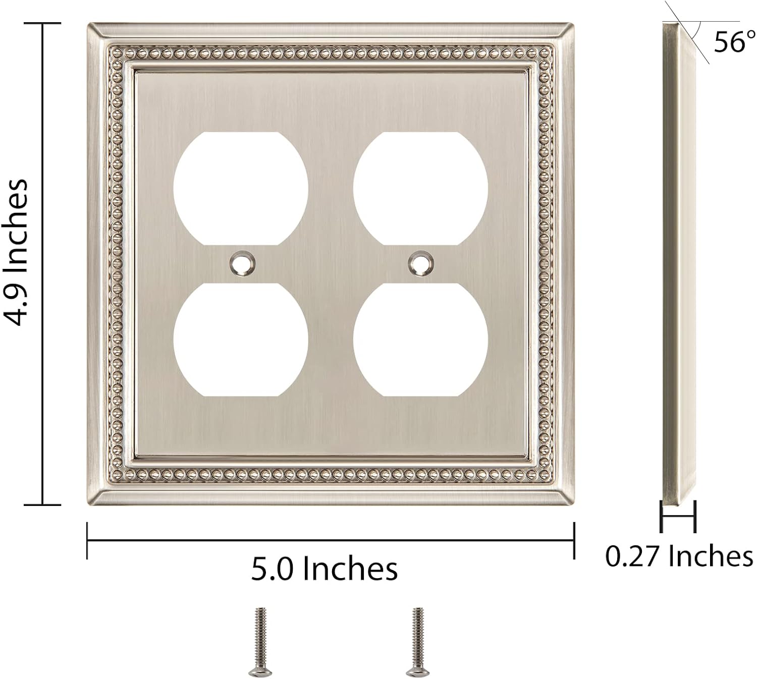 Henne Bery Sunken Pearls Heavy Duty Decorative Wall Plate Switch Plate Outlet Cover (Double Duplex, Satin Nickel)