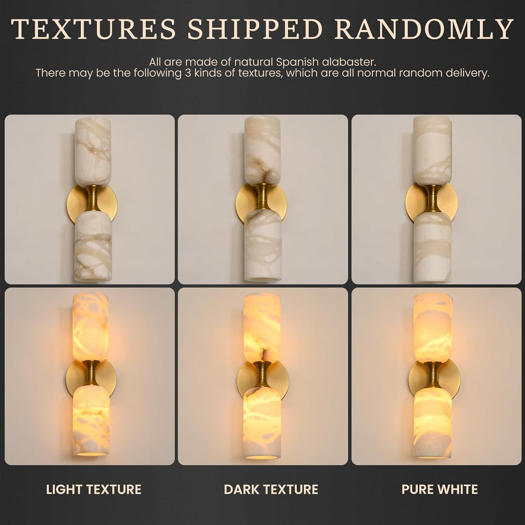 14in Modern Spanish Natural Marble Bathroom Vanity Sconces, Alabaster Wall Sconces Set of Two, Black Alabaster Sconce Wall Lighting, Black Wall Light Fixtures Decor