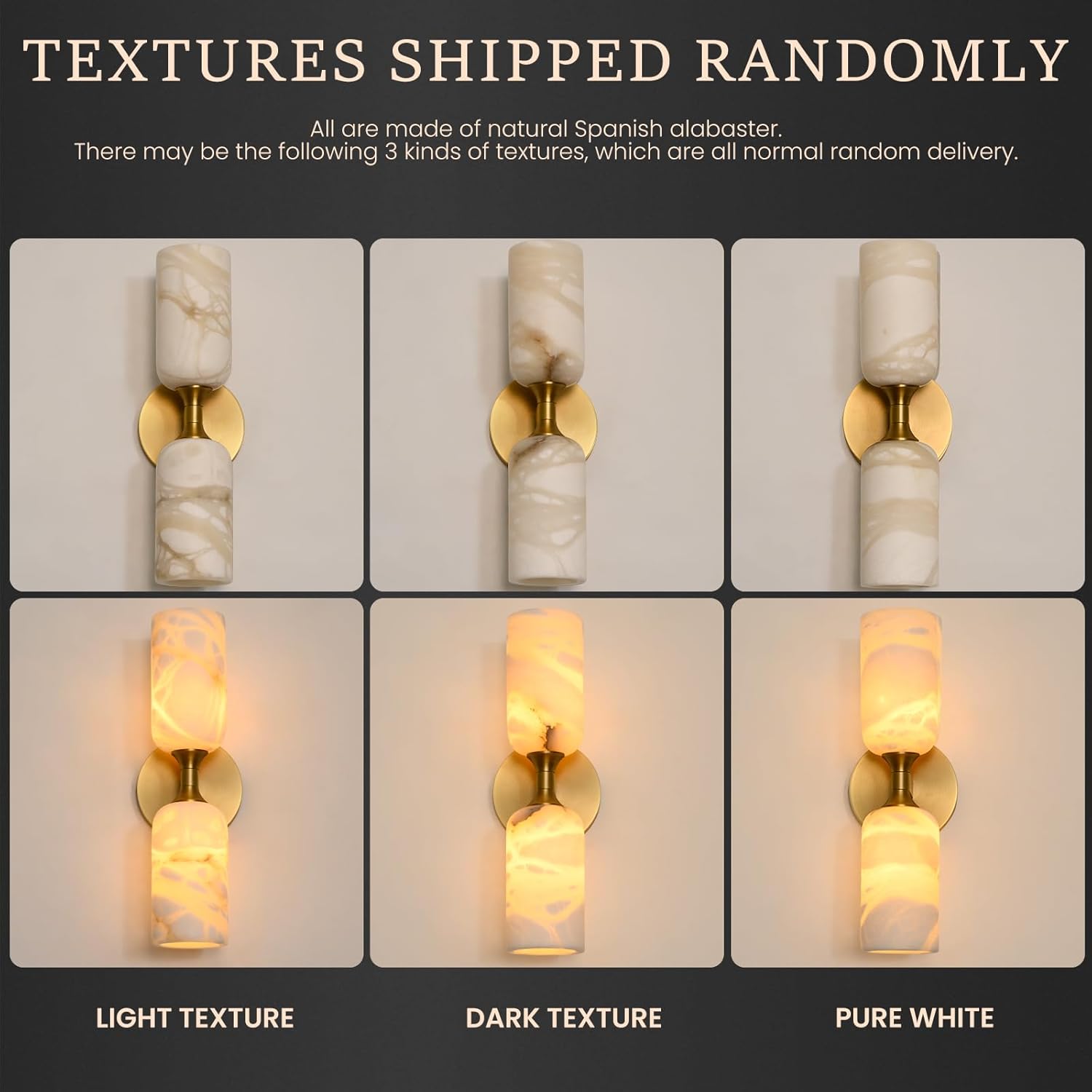 14in Modern Spanish Natural Marble Bathroom Vanity Sconces, Alabaster Wall Sconces Set of Two, Black Alabaster Sconce Wall Lighting, Black Wall Light Fixtures Decor