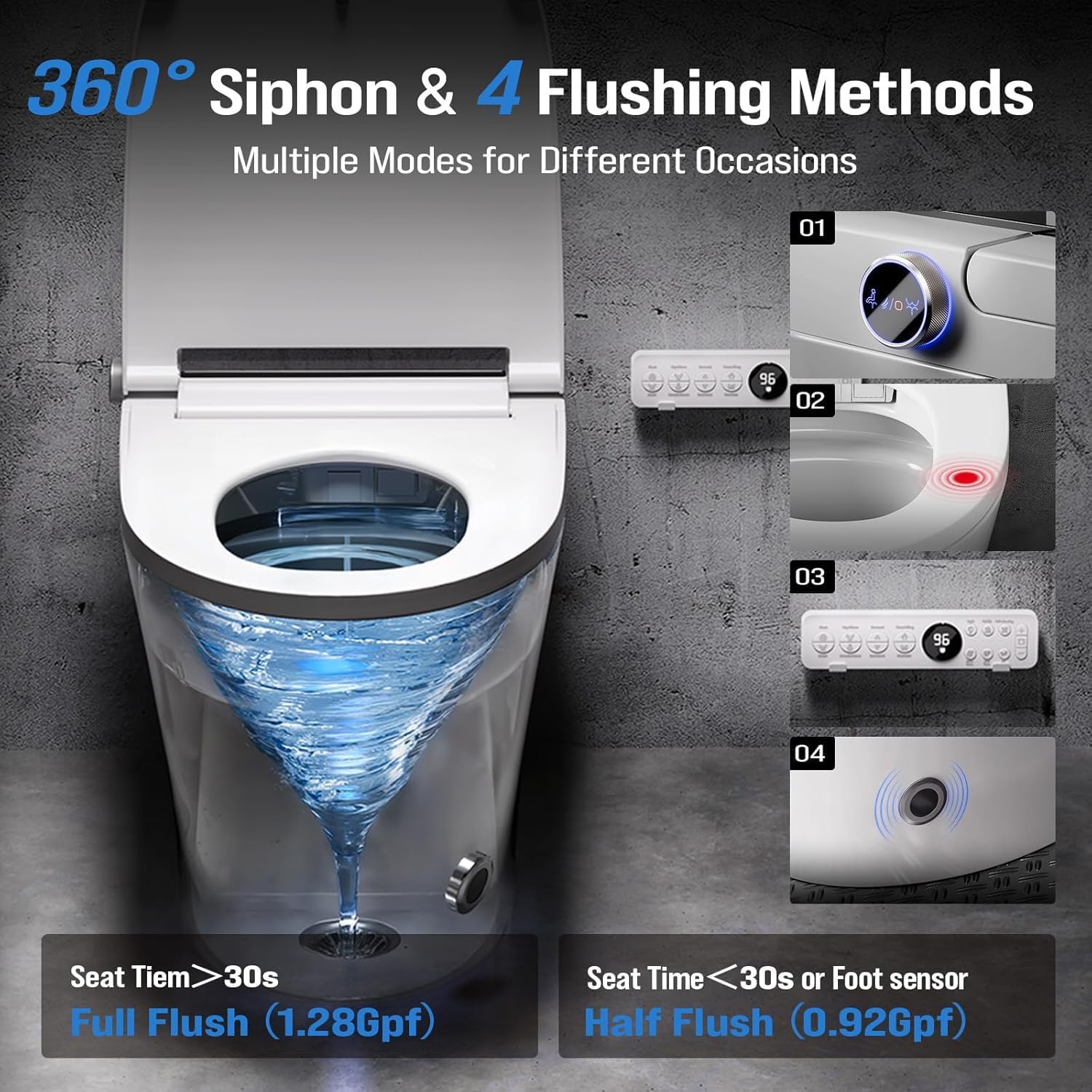 Smart Toilet with Built-In Bidet, Heated Seat & Dual Auto Flush, Foot Sensor, Tankless One-Piece Electric Toilet with Warm Water Wash, Air Dryer, LED Display & 1000g Powerful Flush, 1.28GPF