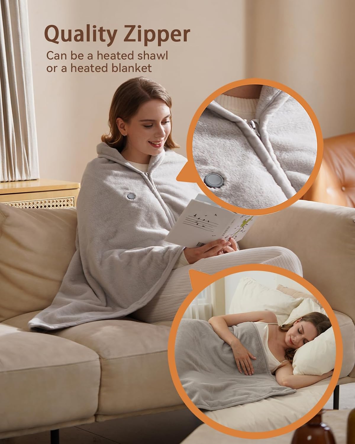 Cordless Heated Blanket, Battery Operated & Rechargeable Throw – Portable Electric Blanket with Far-Infrared Heating, Faux Rabbit Fur, 9000mAh Battery Powered, Travel, Office & Outdoor Use