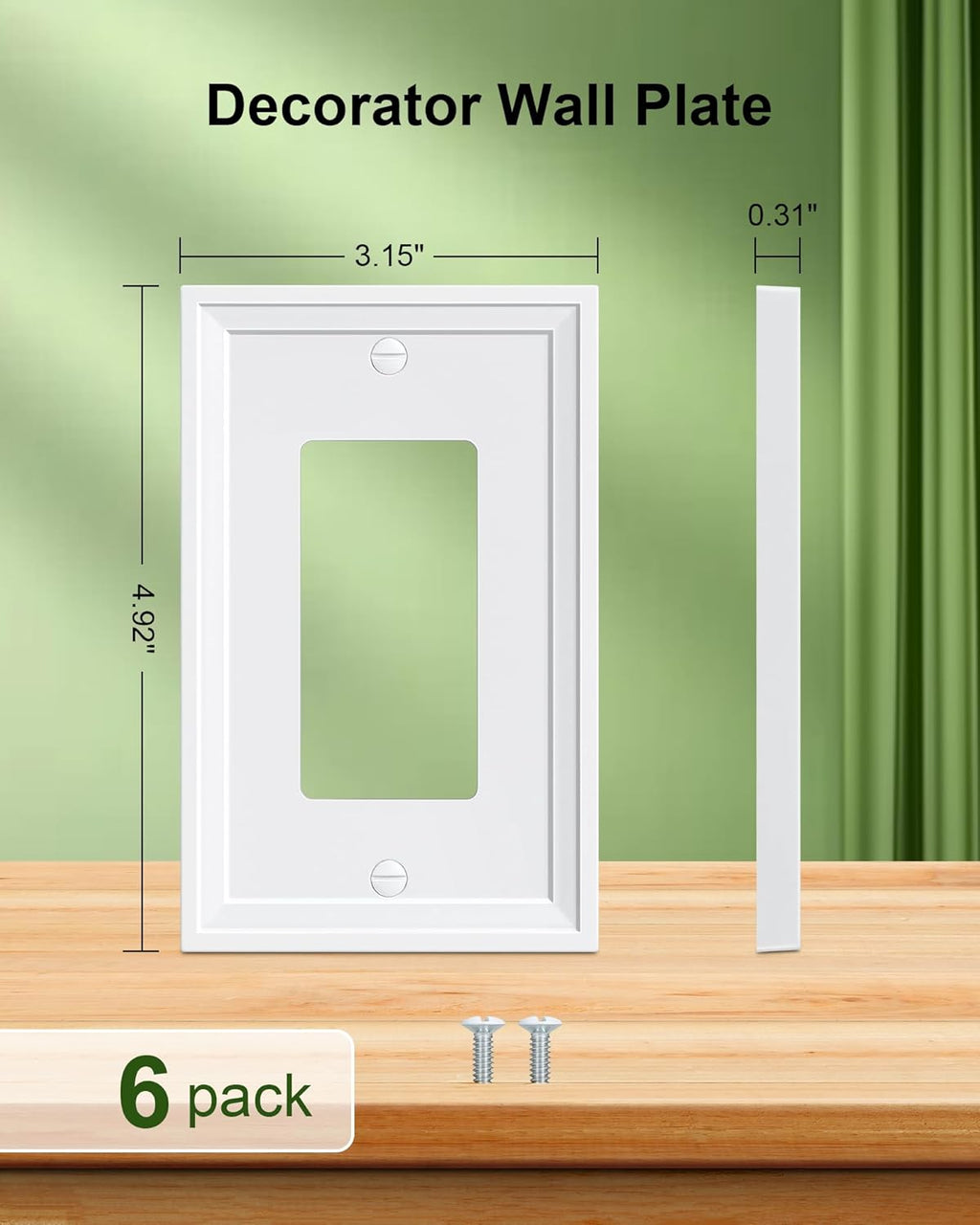 6-Pack Decorator Outlet Cover Plate, White Decorative Switch Plates and Outlet Covers, Natural Bamboo Fiber Wall Plates for Electrical Outlets, Receptacle, GFCI Outlet, Dimmer Switch
