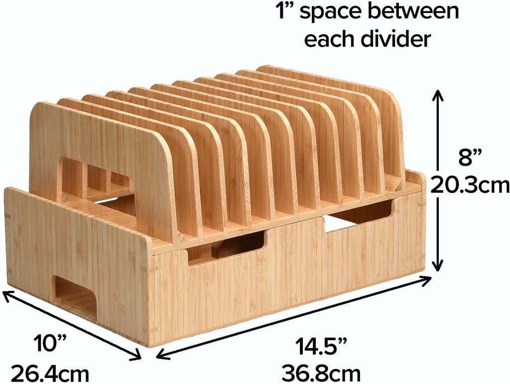 MobileVision Bamboo 12-Port Charging Station & Docking Organizer for Smartphones & Tablets, Family-Sized, for use in Corporate Offices & Classrooms (2 Bamboo Iwatch Adapter Stand add on Included)