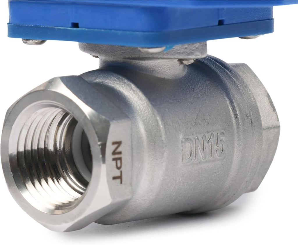 U.S. Solid 1/2" NPT 2-Way Motorized Ball Valve with US Plug 110VAC 304 Stainless Steel Electrical Ball Valve, Auto Return, Normally Closed, IP65, NSF Certified