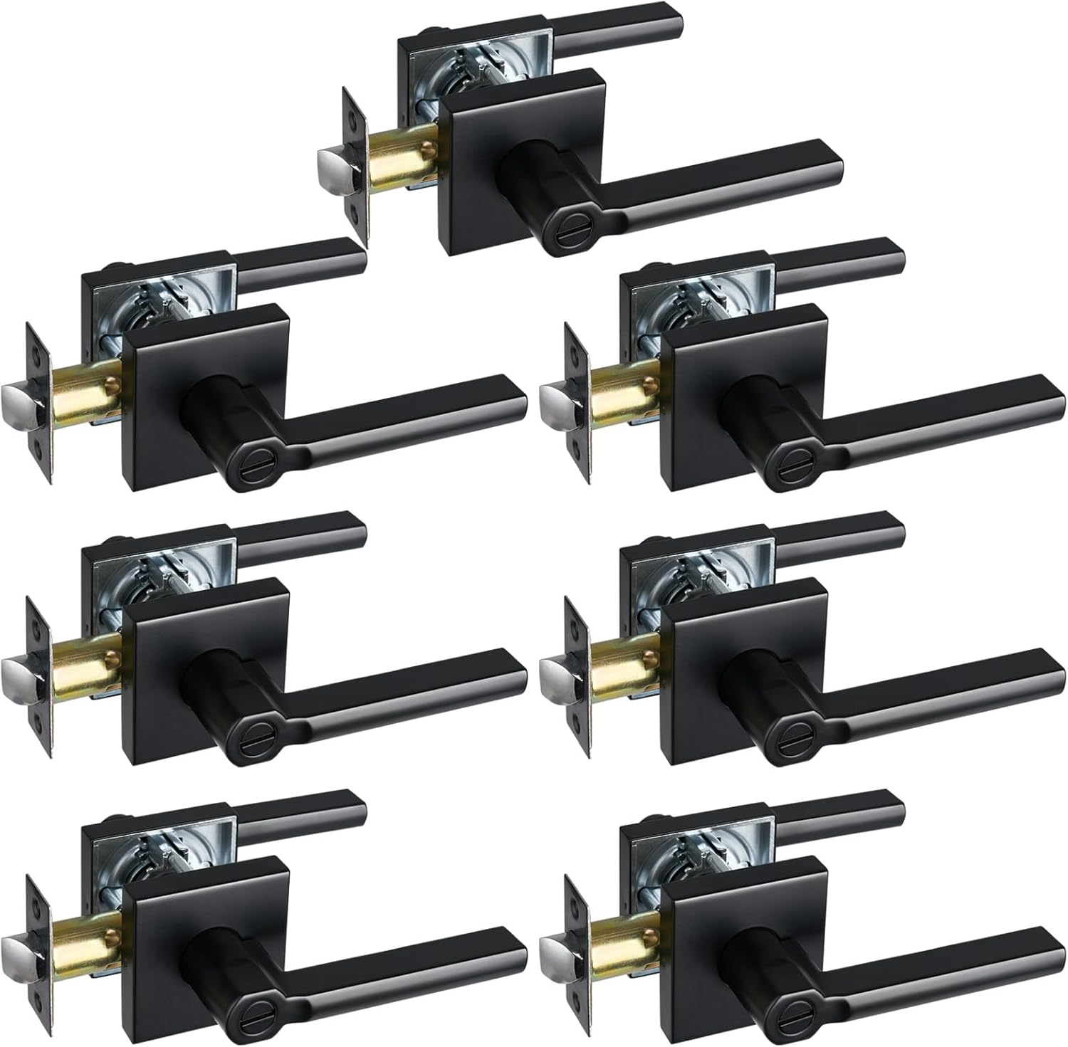 Privacy Door Lever, Heavy Duty Bathroom Bedroom Handle Lock, Keyless Interior Knobs, Matte Black, Reversible for Right&Left Handed, 7Packs
